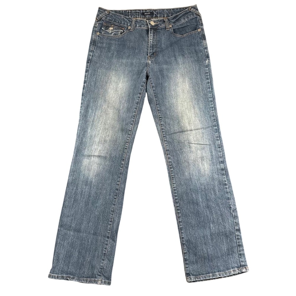 Bogari Womens Size 8 Medium Wash Straight Leg Jeans Y2K Flap Pocket Blue‎ Denim